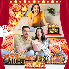 6 Pcs Movie Night Party Decorations Movie Wooden Table Centerpiece Ticket Star