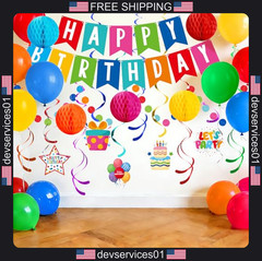 Birthday Party Decorations Kit with Banner Balloons and Confetti