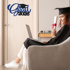 Blue Graduation Party Decorations Grad 2026 Wooden Sign Photo Booth Props