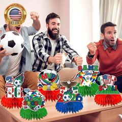 9PCS 2026 World Soccer Party Decorations Red Green and Blue Theme Honeycomb Cent