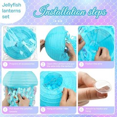 8 pcs Jellyfish Paper Lanterns Ocean Birthday Party Multicolor Blue