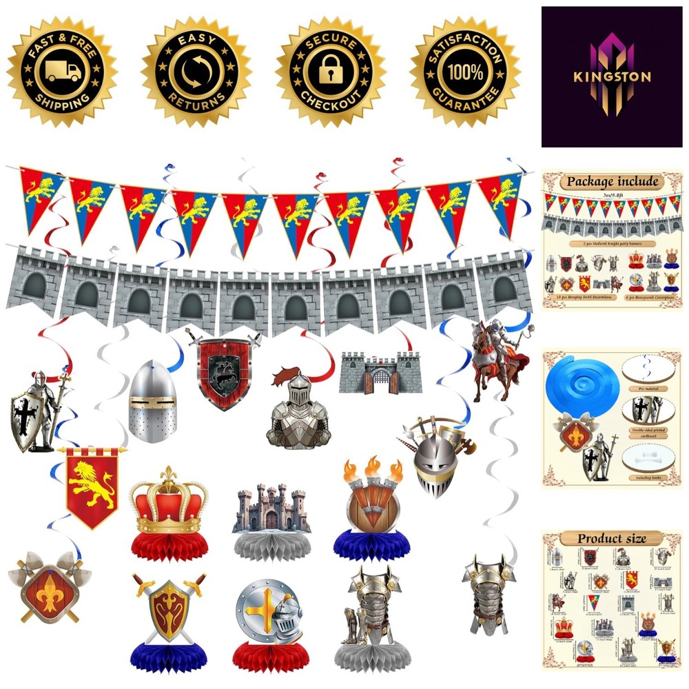 Complete 18 Pcs Medieval Knight Birthday Party Set – Easy to Assemble Decor