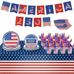 181Pcs 4th of July 250th Anniversary Party Supplies Set Independence Day Red