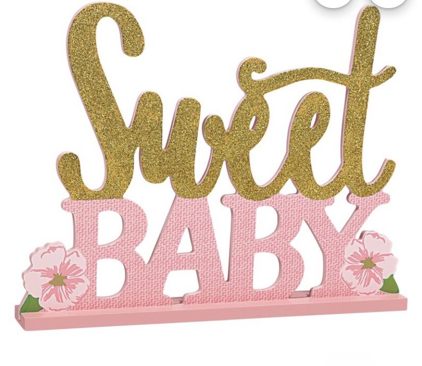 Glitter Gold/ Pink Sweet Baby Table Sign 11in x 8.5in