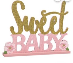 Glitter Gold/ Pink Sweet Baby Table Sign 11in x 8.5in