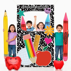 7 Pcs Back to School Photo Booth Props Composition Book Paper Photo Frame Large
