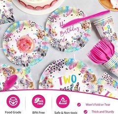 Wildlife 2nd Multicolor Birthday Disposable Tableware (Plates, Napkins, Forks)