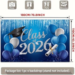 Party Backdrop 2D Flat Banner 2026 Graduation Cap Diploma Balloons Backdrop ♤