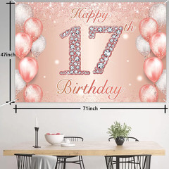 Happy 17Th Birthday Rose Gold Banner Cheers to 17 Years Old Backdrop Confetti Ba
