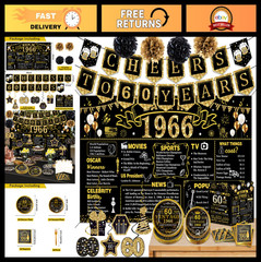 60th Birthday Party Decorations Set, 103 PCS Vintage 1966 Theme, Tableware & Bac