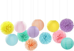Pastel Rainbow Colorful Party-Decorations Paper Flowers Lanterns – 15PCS Birthda