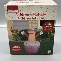 GEMMY Way To Celebrate Birthday Cupcake Monkey Lighted Inflatable 3.5 FT Yard