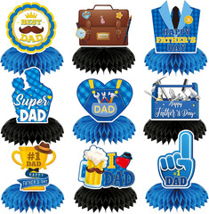 9 Pcs Father’S Day Decorations, Double Sided Happy Fathers Day Honeycomb