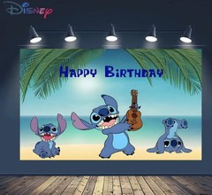 Lilo & Stitch Happy Birthday Surprise Cake Banner 40X60″ Backdrop Wall Decor