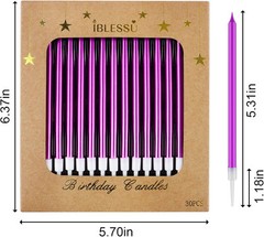 30 Pcs Long Birthday Candles – Candles, Cake Tall Purple