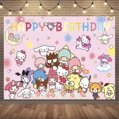 Hello Kitty & Friends Happy Birthday Backdrop 5×3.5ft Birthday Party Decoration