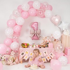 1st Pink Bow Birthday Decorations for Girls,Pink White Clear Bow Latex Balloo…