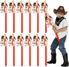 12 PCS 37 Inch Inflatable Stick Horse Premium PVC Horse Head Stick for Western P