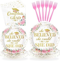 96Pcs Pink Graduation Decorations Class of 2026 Disposable Floral Congrats Gr…