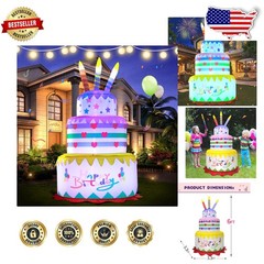 Giant 6FT Birthday Cake Inflatable – Yard Decor with Bright LED Lights