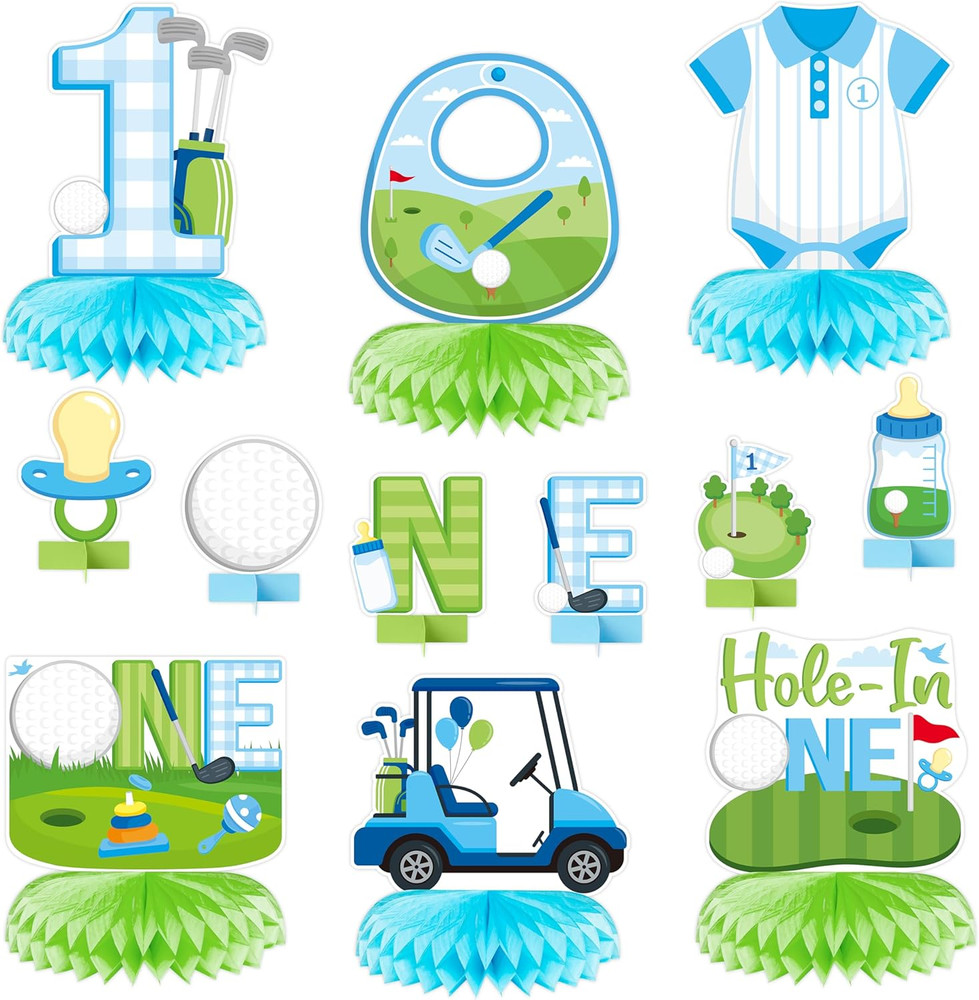 Golf Theme Party Honeycomb Centerpieces – 12Pcs Hole in ONE Golf Table Toppers D