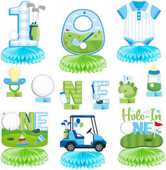 Golf Theme Party Honeycomb Centerpieces – 12Pcs Hole in ONE Golf Table Toppers D