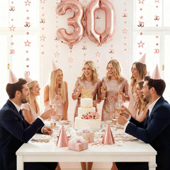 Rose Gold 30Th Birthday Decorations for Her – Metallic Hanging Streamer Backdrop