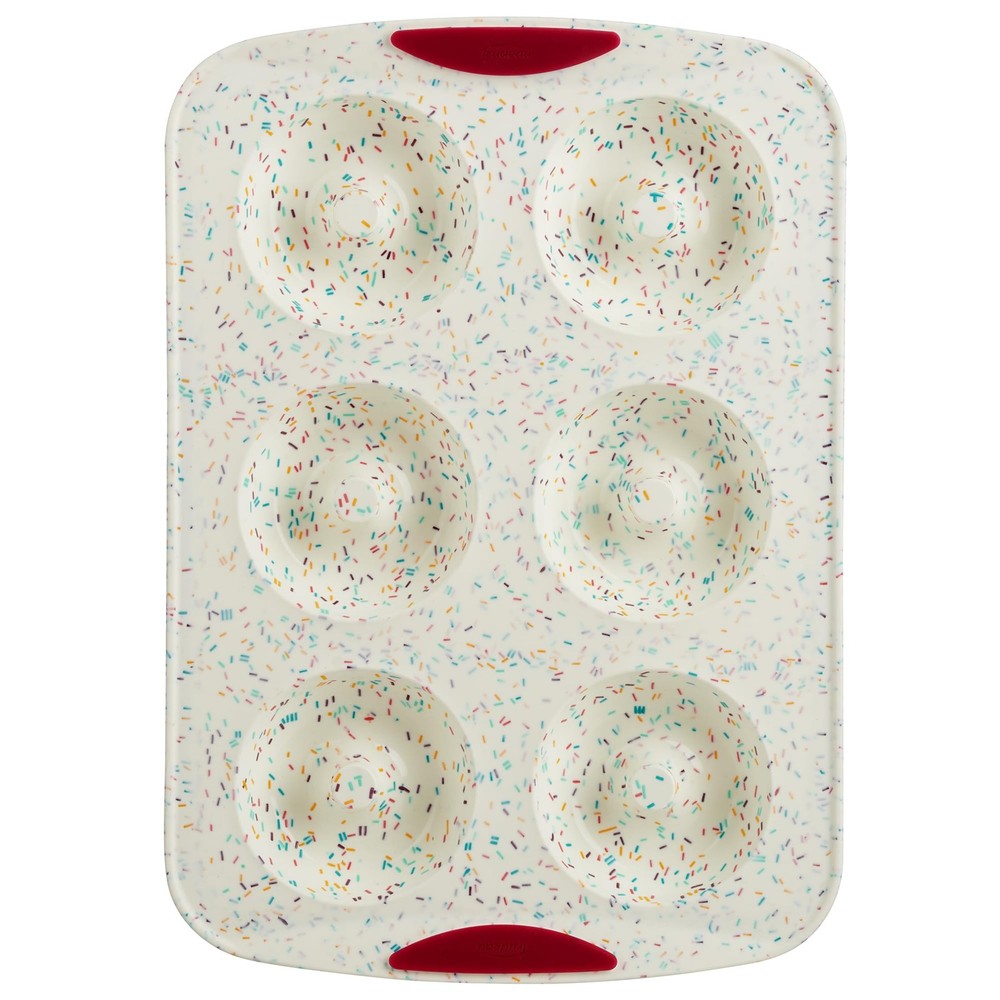 Jumbo Donut Pan – Nonstick 6 Cavity Mold, White Confetti/Fuchsia – Silicone B…