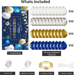 Elegant Navy Blue Gold Balloon Kit with Backdrop Banner – Perfect for Birthdays