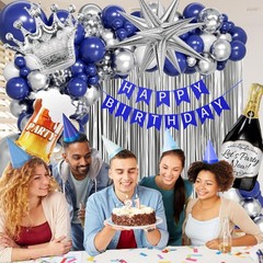 Blue and Silver Party Decorations, Blue Silver White Foil Balloons Happy Bann…