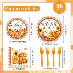 Fall Thanksgiving Orange Disposable Tableware (Plates, Napkins, Forks)