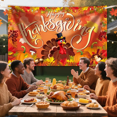 Large Happy Thanksgiving Banner Decorations – 72×44 Inch Thanksgiving Sign Outdo