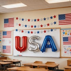USA Independence Day Banner Garland – Red White & Blue 18 Inch Foil Letter