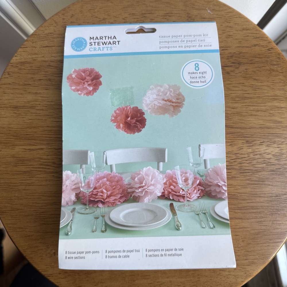NEW Martha Stewart Crafts Vtg Girl Pink Pom Pom Tissue PapeR Kit. Makes 8
