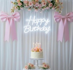 LED Happy Birthday Neon Sign, USB Dimmable Light for Party Decor, 16.5×12 Inch