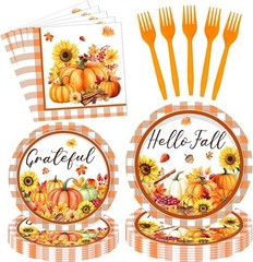 Fall Thanksgiving Orange Disposable Tableware (Plates, Napkins, Forks)