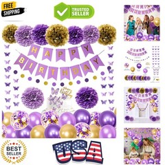 Purple Birthday Decorations for Women Girls Butterfly Hanging Garland Happy B…