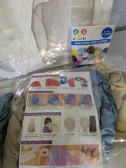 Balloon Arch Kit w/ Strip & Glue, Blue/Beige/White Latex Balloons, Plastic