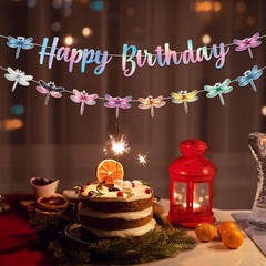 Dragonfly Happy Birthday Banner Iridescent Insect Sign Hanging Paper Birthday Pa