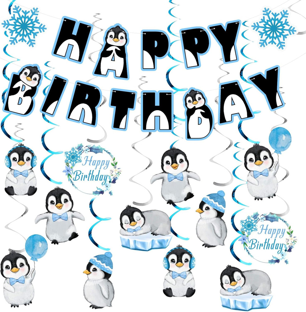 Penguin Happy Birthday Banner Streamers Party Decorations, Penguin Baby Shower P