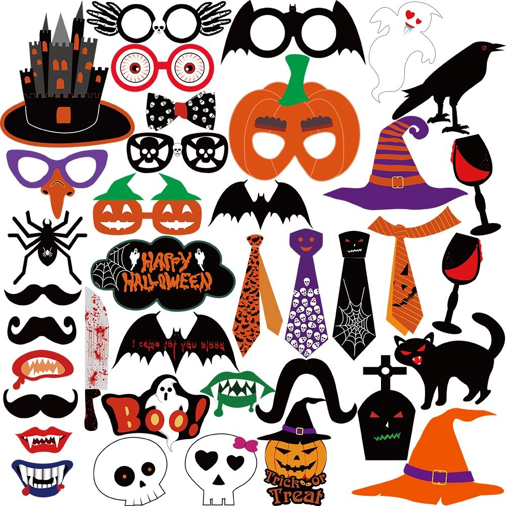 Halloween Photo Booth Props Kit Halloween Party Decorations Pack Of 38