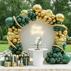 Double Dark Green and Gold Balloon Garland Arch Kit – Emerald Green Metallic …