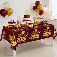 Graduation Decorations 2026, Maroon and Gold Graduation Tablecloths, 2-Pack Cong