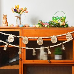 2 Pcs Easter Garland Wooden Rabbit Egg 6 FT Wooden Beads Easter Banner Rustic…