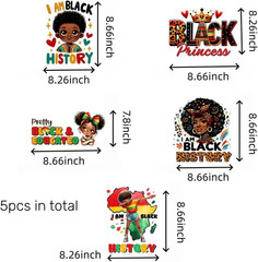 Black History Month Iron-On Transfers Stickers, 5 PCS African American February