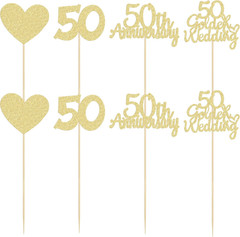 12Pcs 50Th Anniversary Centerpiece Sticks Double Sided Gold Glitter Heart 50 Gol