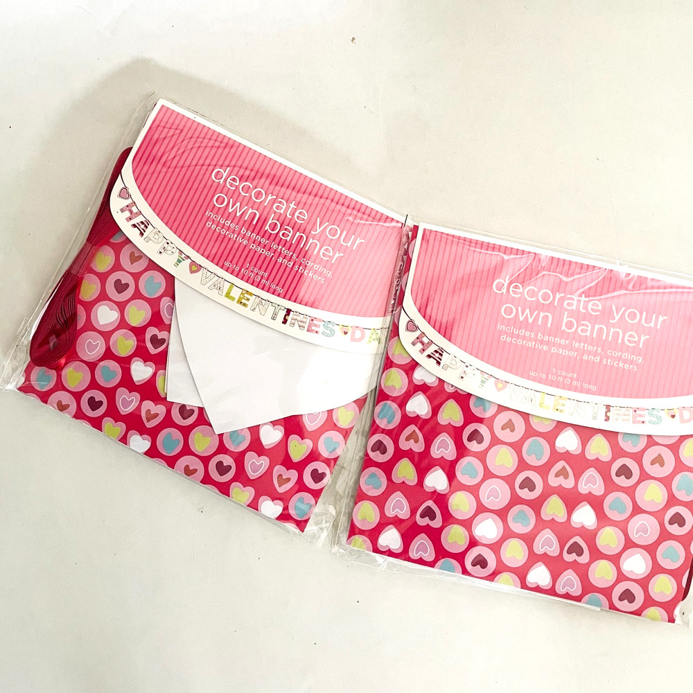 2 Vintage 2010 Valentines banner kits. paper, stickers, letters, cording. Target