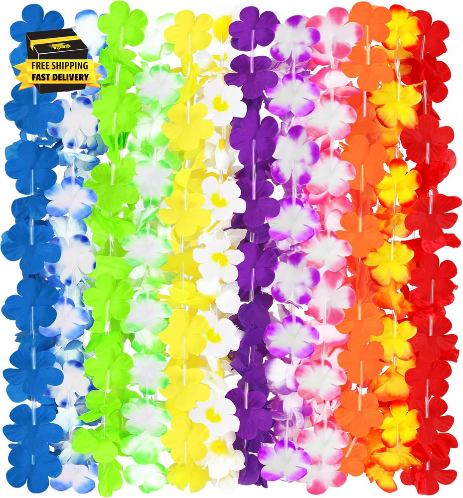 12PCS Hawaiian Leis, Leis for Luau Party Accessories Bulk, Colorful Tropical The