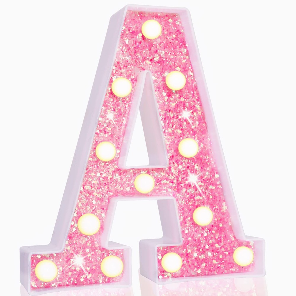 LED Marquee Letter Lights, Light Up Pink Letters Glitter Alphabet Letter Sign…