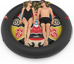 Inflatable Tanning Pool Float with Cup Holders & Pillow – 73″ XL Raft for Adults